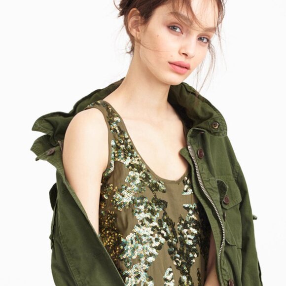 J. Crew Green Camo Iridescent Sequin Tank Top - Picture 1 of 15